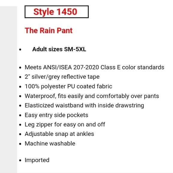 XL Flourescent Rain Pant - Picture 3 of 5